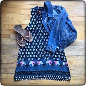 Elephant print dress, high neck shift dress